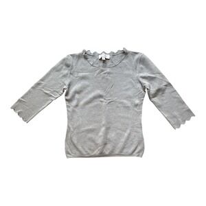 Philosophy Women Gray‎ Scalloped Neck 3/4 Sleeve Knit Top Sweater Size S